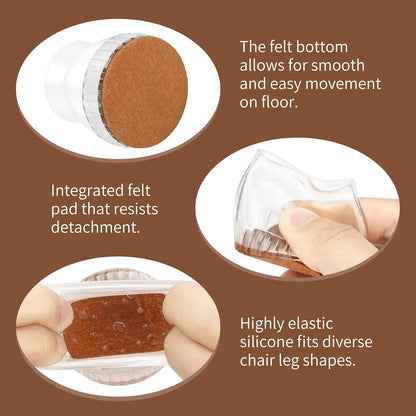 Chair Leg Floor Protectors, 24 Pack Silicone Furniture Pads for Hardwood Floors, Anti-Scratch Furniture Sliders Felt Pads, Noise-Reducing Chair Feet Covers, Table Legs Fit Sizes to(1.3" to 1.97")