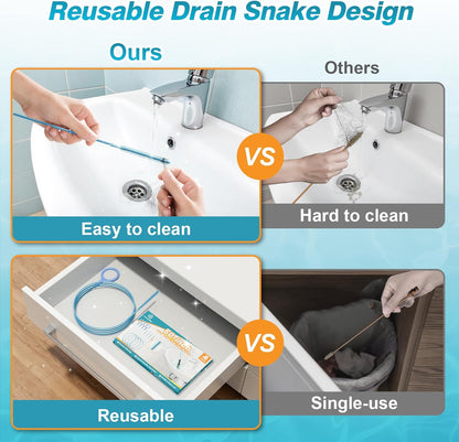 4 Pack Snake Drain Hair Removal Tool, Reusable Drain Snake Hair Drain Clog Remover Tool, 50 Inch Anti-break Steel Shower Drain Snake for Bathtub, Bathroom Sink Drain Unclog
