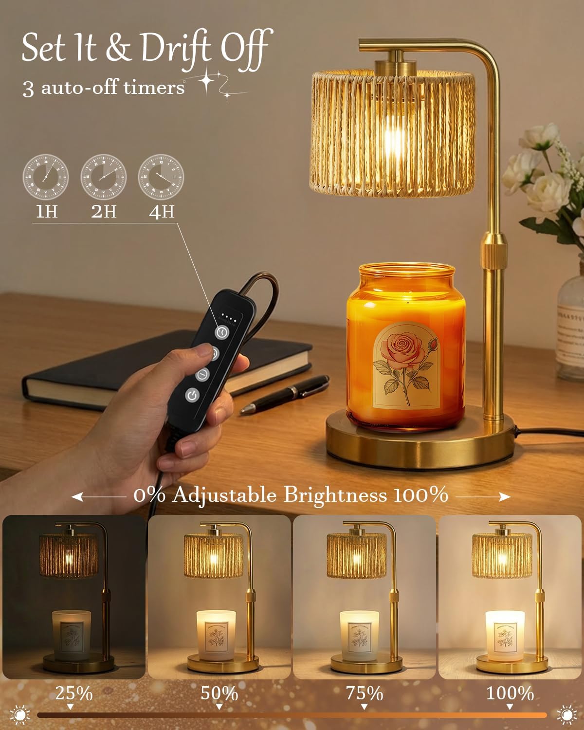 Candle Warmer Lamp with Timer Dimmer, Height Adjustable Modern Farmhouse Candle Warmer, Electric Candle Lamp Warmer with 2 Bulbs, Birthday Gifts for Women Mom, Gift for Home Decor