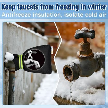 Halatool Thicken Outdoor Faucet Covers for Winter Freeze Protection, 6.7"x8.3" Insulated Spigot Cover with Reflective Strips Freeze Proof Hose Bib Cover Waterproof Fits All Taps, 2 Pack