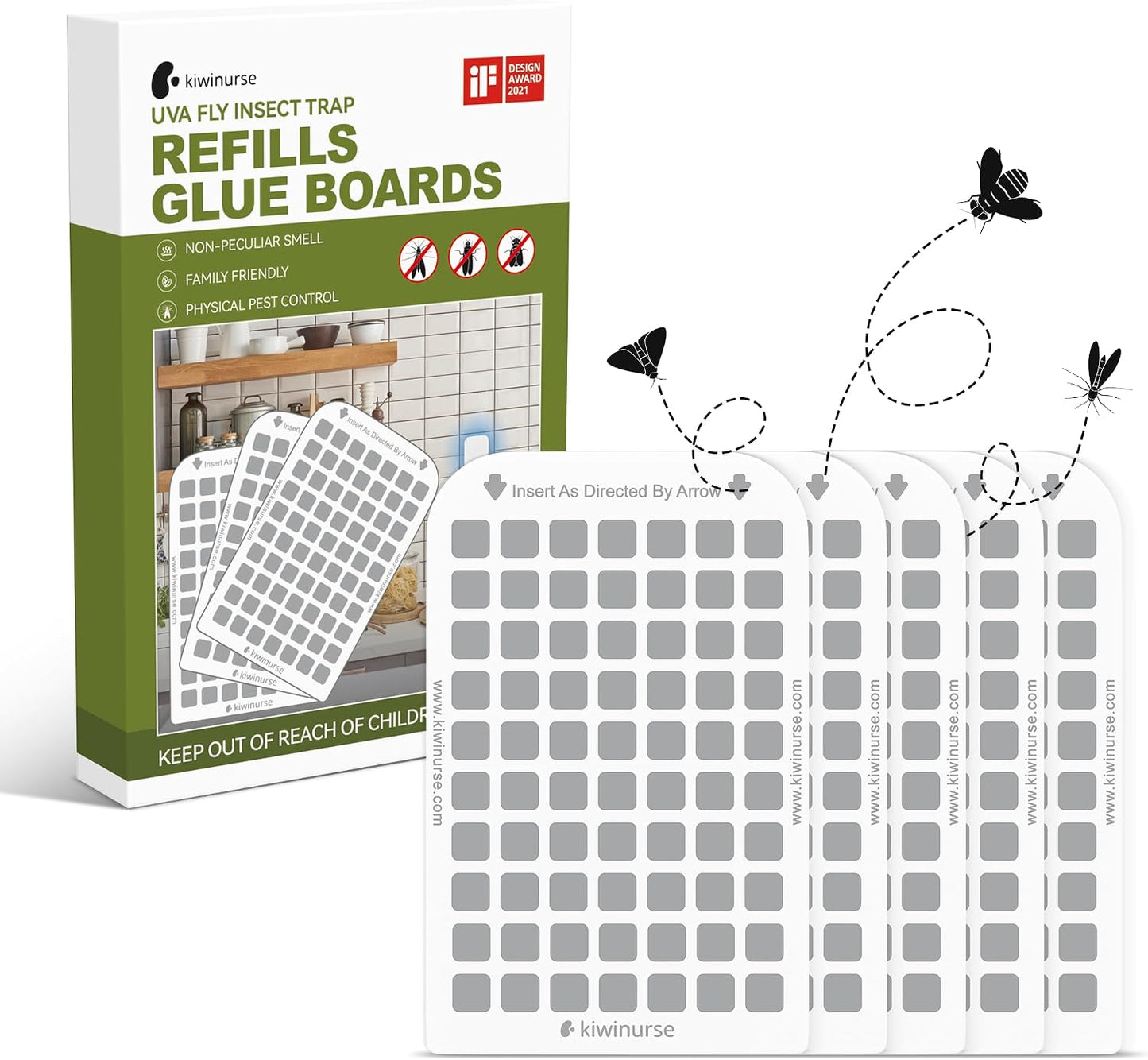UVA Fly Insect Trap Refills Glue Cards for UVLA1001 Indoor, Catch Gnats, House & Fruit Flies - 5Pack, Single Sided Sticky