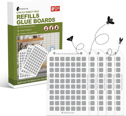 UVA Fly Insect Trap Refills Glue Cards for UVLA1001 Indoor, Catch Gnats, House & Fruit Flies - 5Pack, Single Sided Sticky