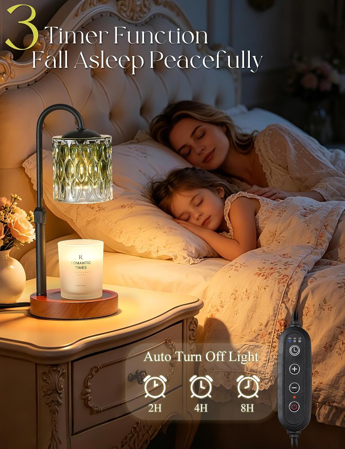 Briever Dimmable Candle Warmer Lamp with Timer, Height Adjustable Electric Candle Wax Warmer, Christmas Birthday Gifts for Women Mom, House Warming Gifts New Home Room Decor, Walnut Solid Wood Base