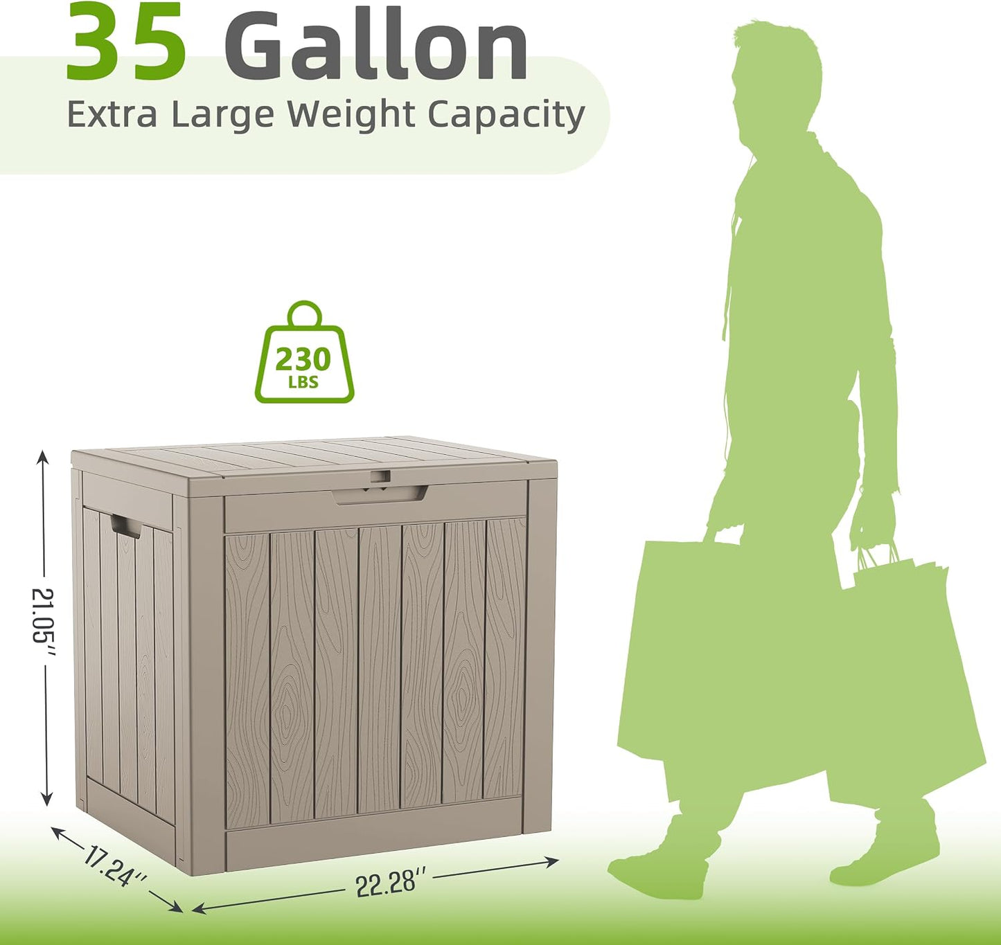 DRATO 35 Gallon Outdoor Storage Box Waterproof, Resin Small Deck Box for Patio Furniture Bench, Pool Garden Tools, Weatherproof Outside Storage Bin for Backyard Porch (Black, 35 Gallon)