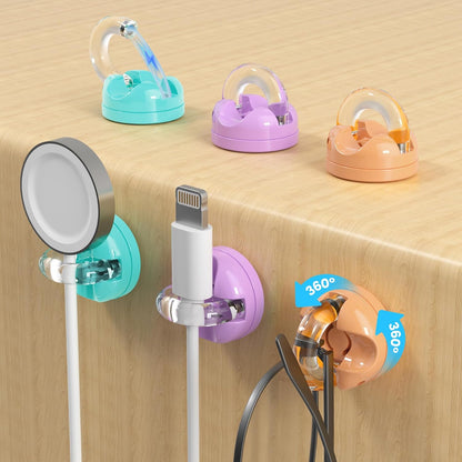 Rotatable Magnetic Cable Clips, Smooth Adjustable Cord Holder, Under Desk Cable Management, Adhesive Charging Wire Holder Keeper Organizer for Office Nightstand Wall (Black)