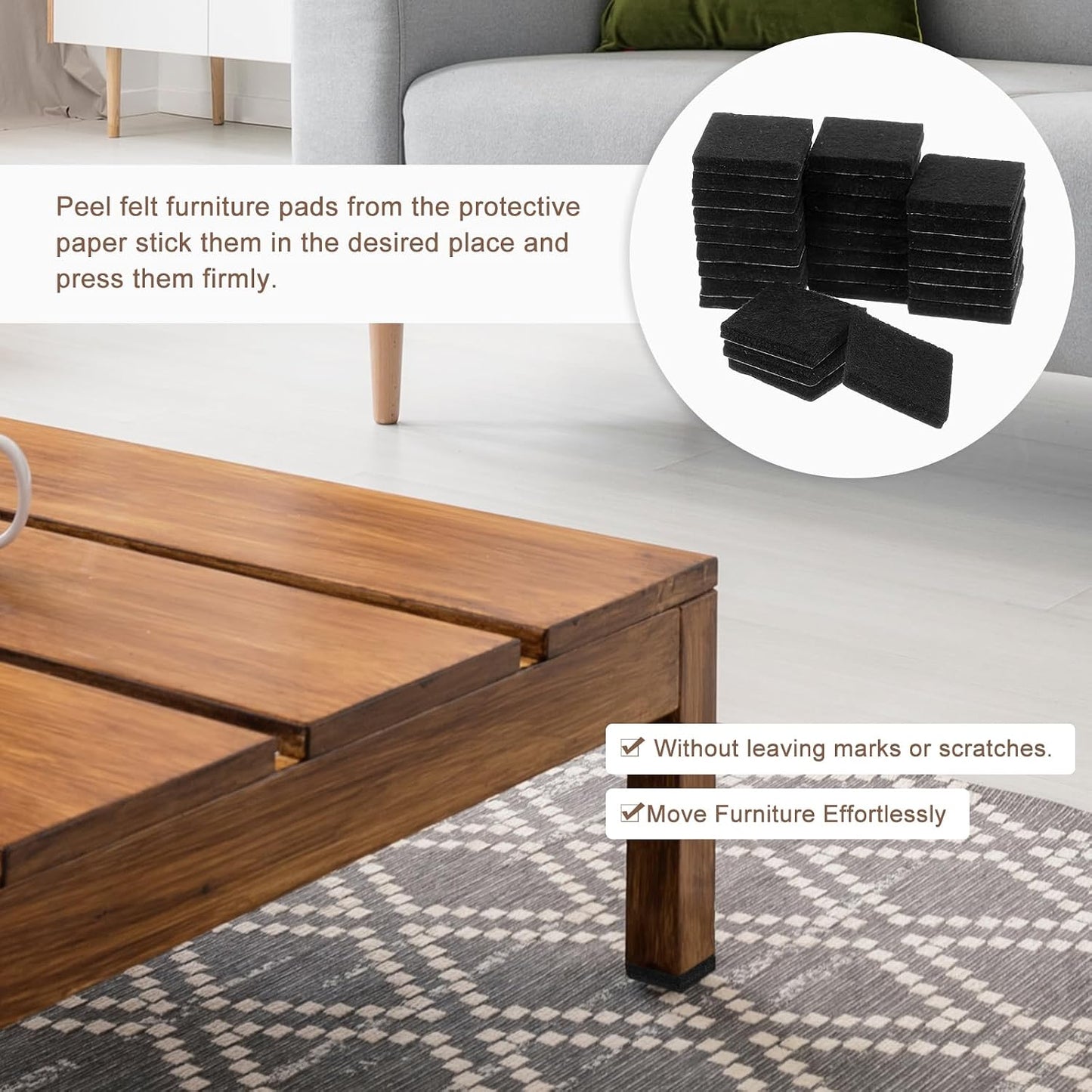 uxcell Furniture Pads, 24Pcs 1.5" - Square Self Adhesive Felt Furniture Pads, Floor Protectors for Furniture Feet Chairs Legs Hardwood Floors (Black)