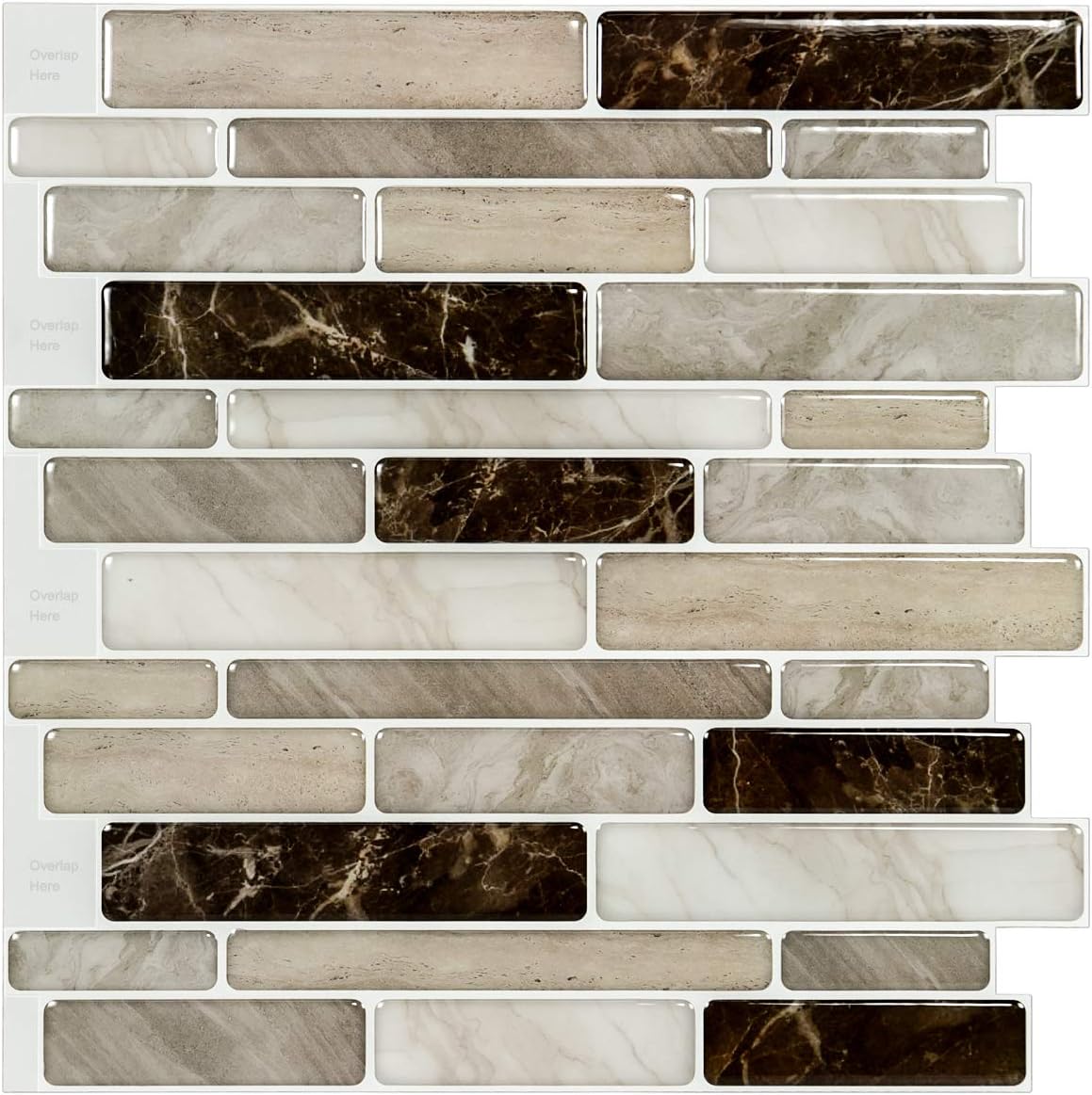 LONGKING Self-Adhesive Kitchen Backsplash, Marble Look Decorative Tiles (10 Tiles)