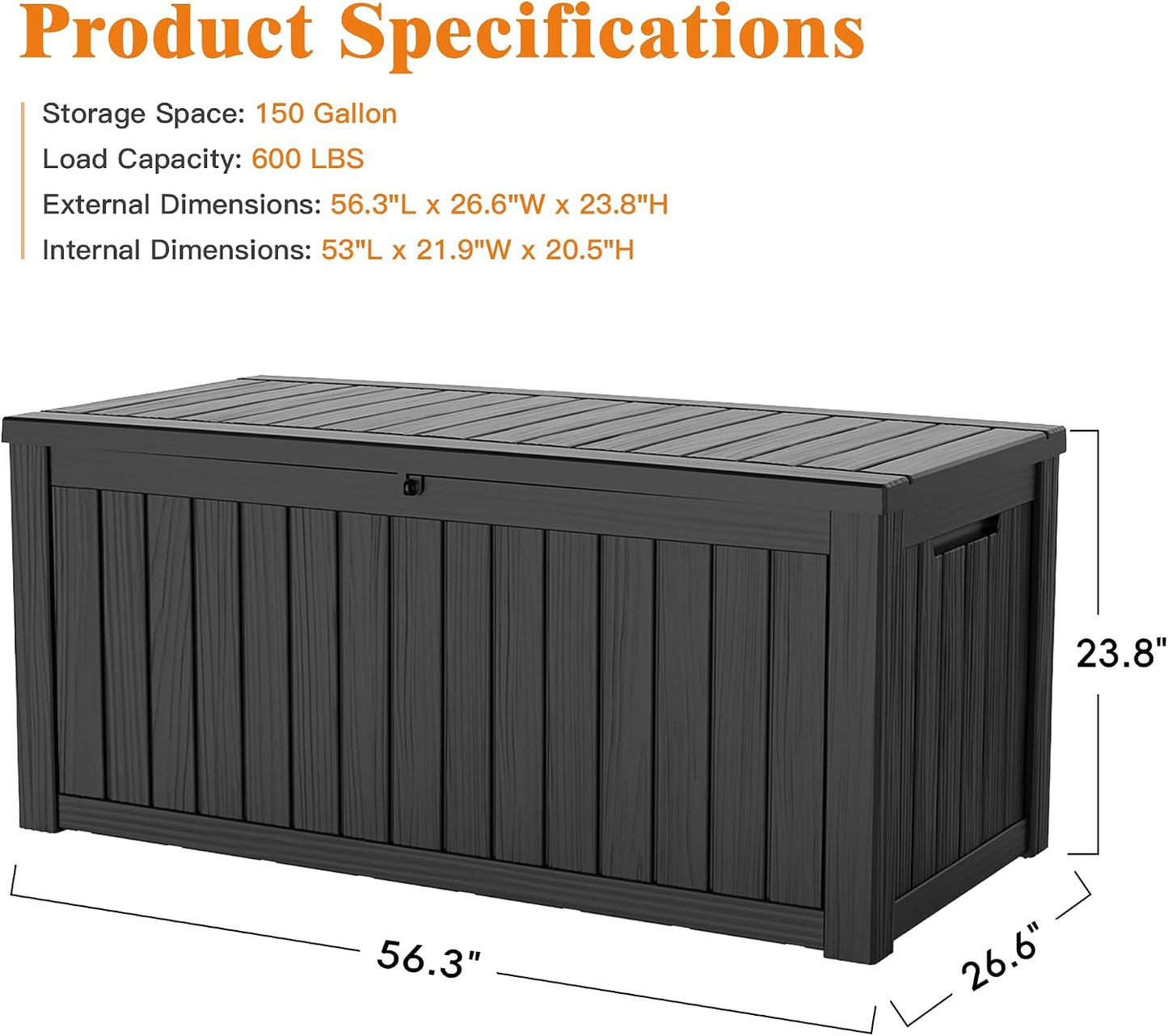 Outdoor Storage Box, 50 Gallon Waterproof Deck Storage Box, Lockable Patio Storage Bins for Package Delivery, Porch, Garden Tool, Cushions, Anti-Theft Weatherproof & UV-Resistant Parcel Drop Box