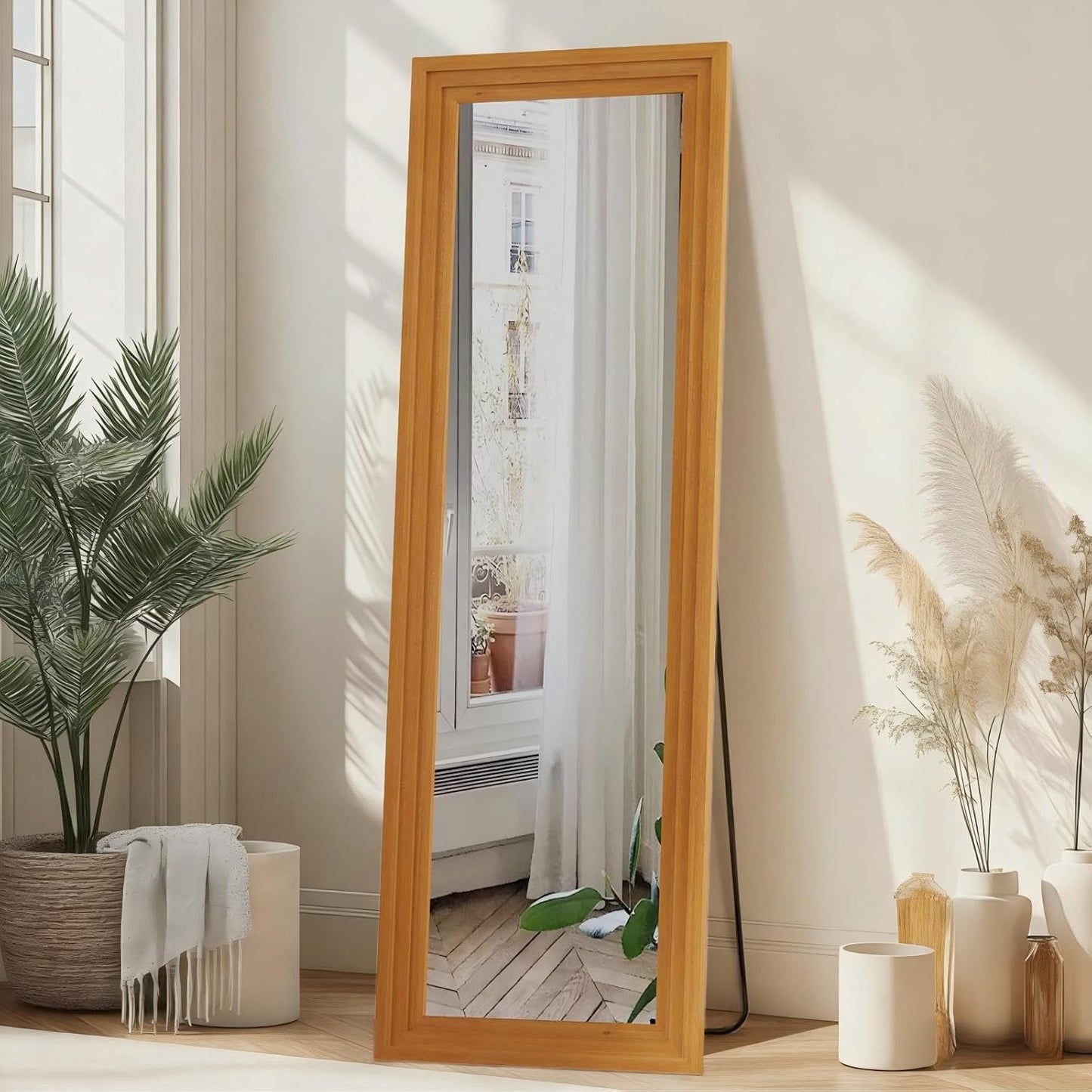 ZHUNFA Full Length Mirror, 71x32 Inch Full Length Mirror Wall Mounted | Vertical Hanging, Leaning Standing for Bedroom, Living Room, Rectangular Wooden Frame, Log Color.