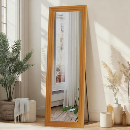 ZHUNFA Full Length Mirror, 71x32 Inch Full Length Mirror Wall Mounted | Vertical Hanging, Leaning Standing for Bedroom, Living Room, Rectangular Wooden Frame, Log Color.