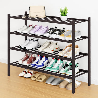 Smiry Bamboo Shoe Rack, 3 Tier Free Standing Wooden Shoe Organizer, Stackable Wood Shoe Storage Shelf for Closet, Entryway, 12 Vertical Slats, 2+1 Stack Standard Legs, 26.8"x11"x19.5", Natural