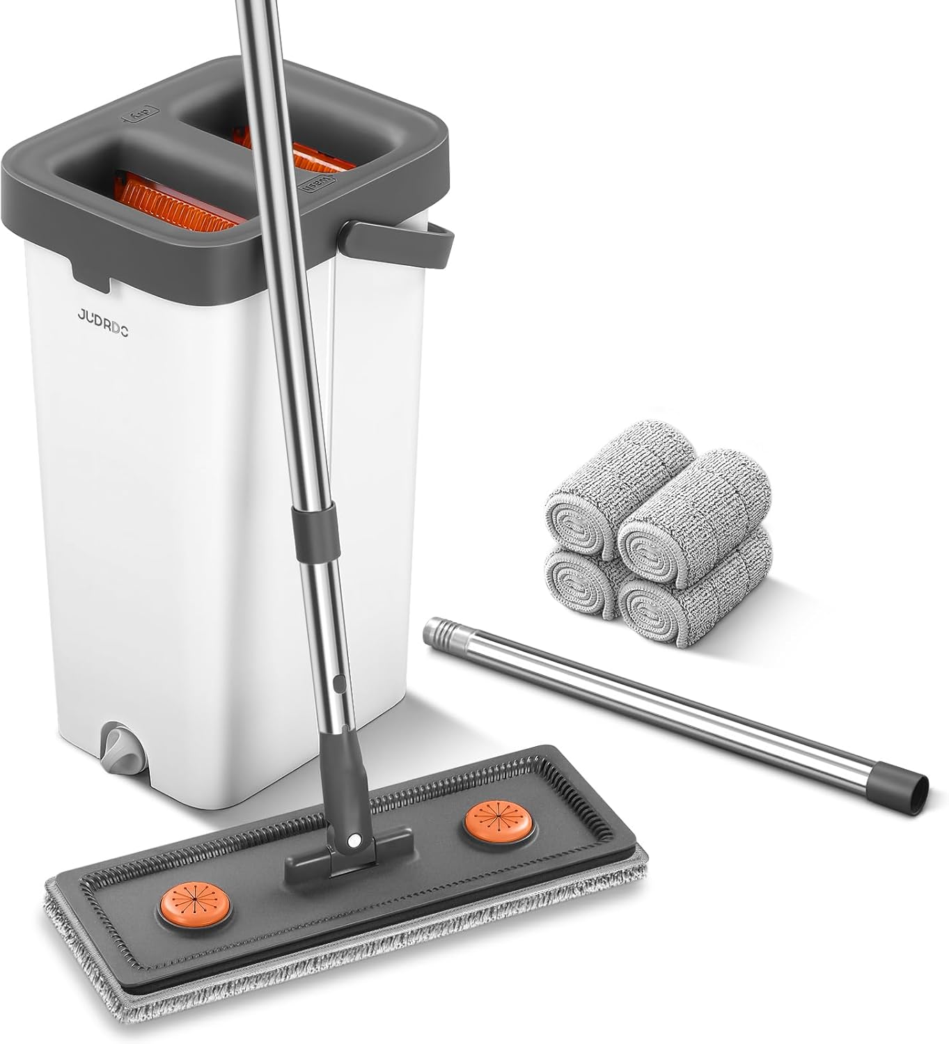JUDRDO Mop and Bucket with Wringer Set for Home,61" Flat Mop and Bucket System for Floor Cleaning,Wet Dry Mop Window Wall Cleaner with Long Handle,Floor Mop with 4 Washable Microfiber Pads