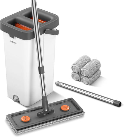 JUDRDO Mop and Bucket with Wringer Set for Home,61" Flat Mop and Bucket System for Floor Cleaning,Wet Dry Mop Window Wall Cleaner with Long Handle,Floor Mop with 4 Washable Microfiber Pads