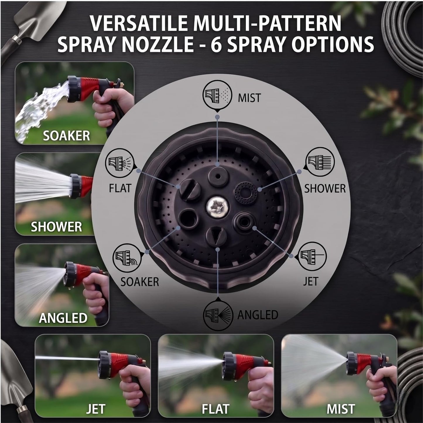 GREEN MOUNT Water Hose Nozzle Spray Nozzle, Metal Garden Hose Nozzle with Adjustable Spray Patterns, Perfect for Watering Plants, Washing Cars and Showering Dogs & Pets