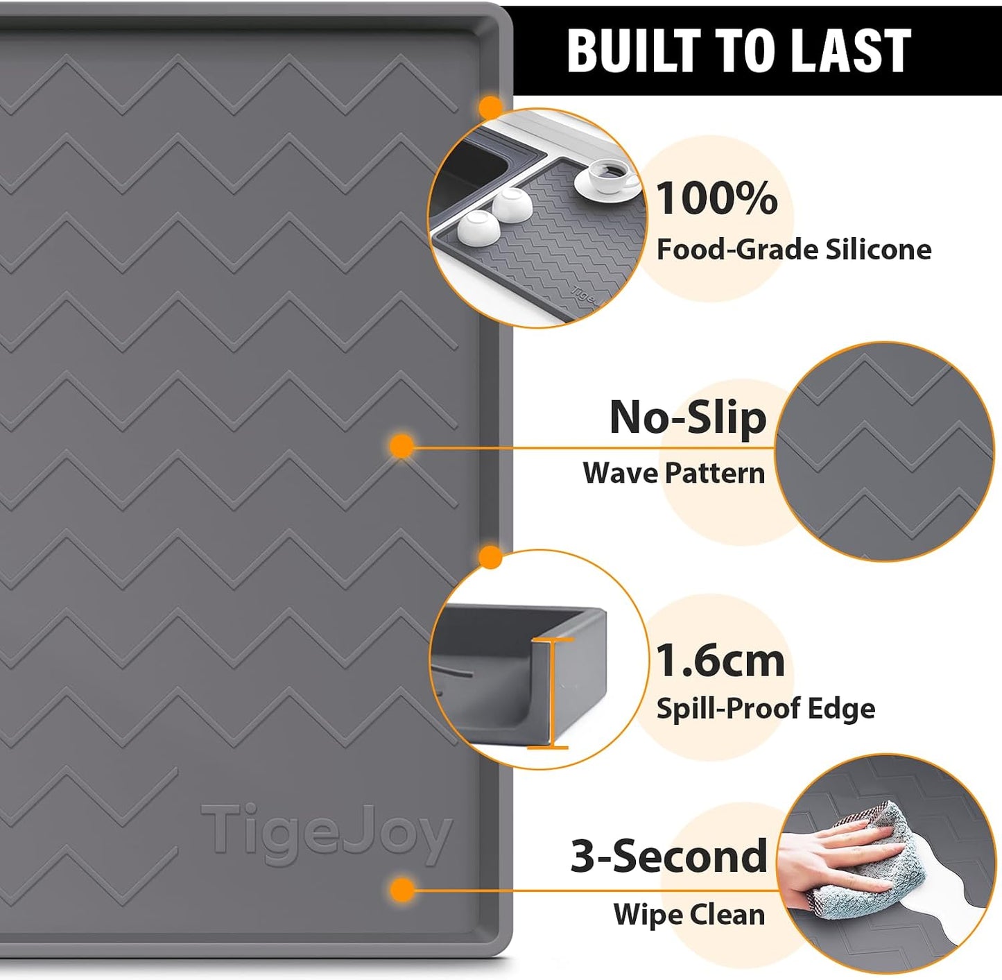 TigeJoy 28" x 19" Under Sink Mats for Kitchen Waterproof, Leak-Proof Silicone Mat Sink Protector and Cabinet Liner, Kitchen Essentials Organizer and Storage, Boot or Shoe Tray, Pet Feeding Mat