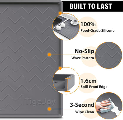 TigeJoy 28" x 19" Under Sink Mats for Kitchen Waterproof, Leak-Proof Silicone Mat Sink Protector and Cabinet Liner, Kitchen Essentials Organizer and Storage, Boot or Shoe Tray, Pet Feeding Mat