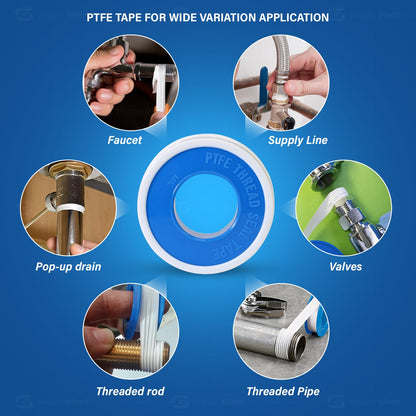Supply Giant Plumbers PTFE Tape 1/2" W x 520" L Pipe Thread Tape, High Density Thread Sealant Tape Water Seal Plumbing Tape for Shower Head, Pipes, Gas Lines, Leak Prevention