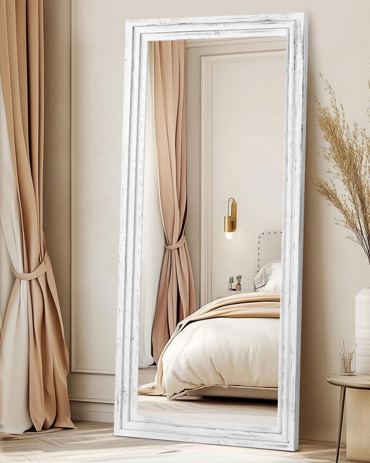Full Length Mirror 65"x22" with Stand Solid Wood Frame Floor Large Mirror for Living Room, Bedroom Hanging Standing or Leaning Wall-Mounted, New Black