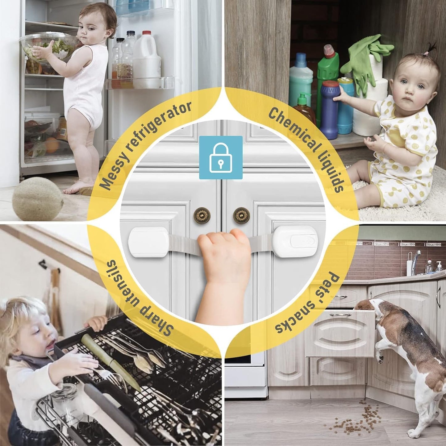 Swekid Child Safety Cabinet Locks (8-pack) Baby Profing - Safe Quick and Easy 3M Adhesive - Adjustable Cabinet Drawer Door Latches for Furniture Fridge Ovens Toilet Seats, No Drilling Required