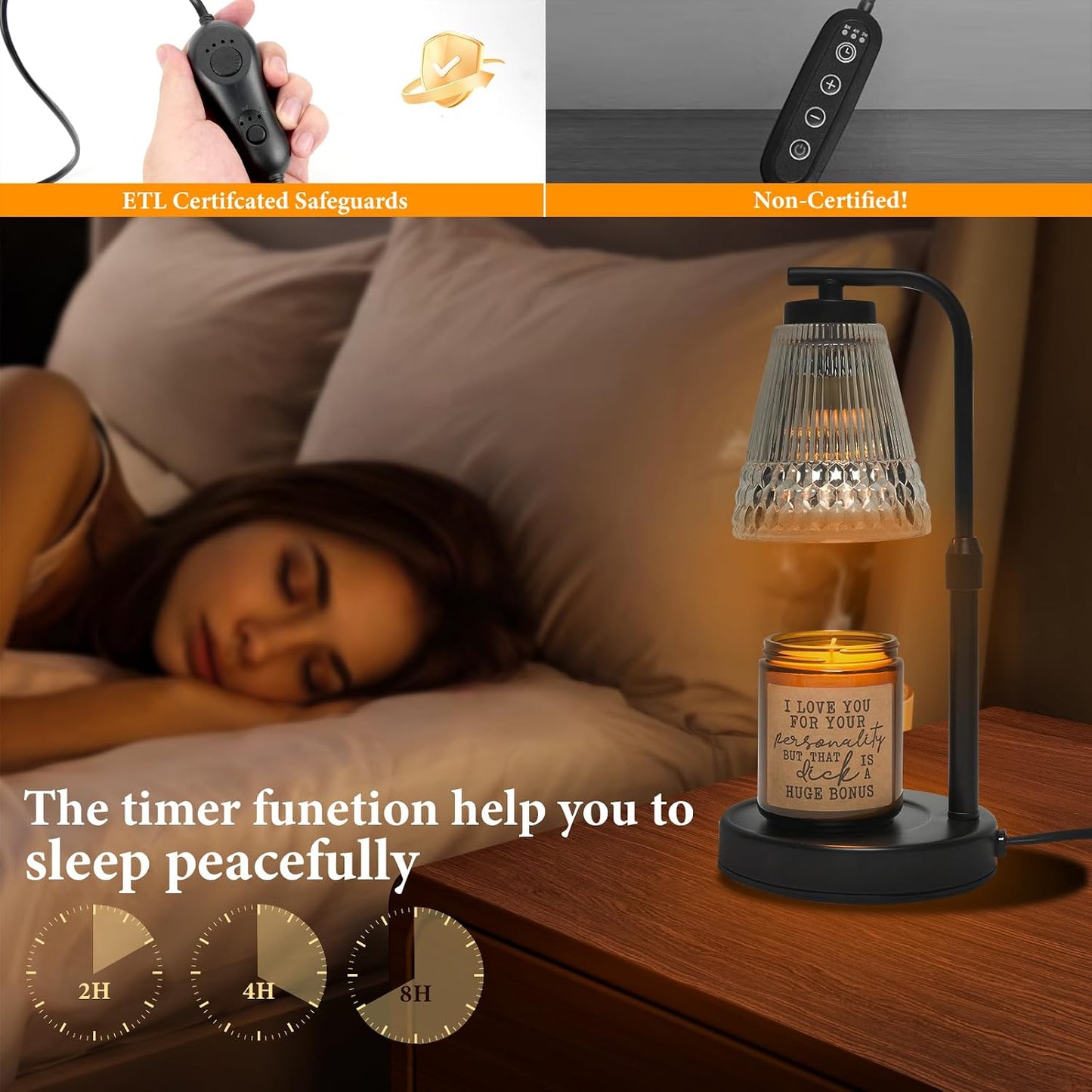 Candle Warmer Lamp, Adjustable Height & Dimmable, Candles with Timer, 2H/4H/8H Auto Off, Safe Flameless Night Light for Home Decor, Bedroom, Office, Christmas Birthday Gift for Women & Men