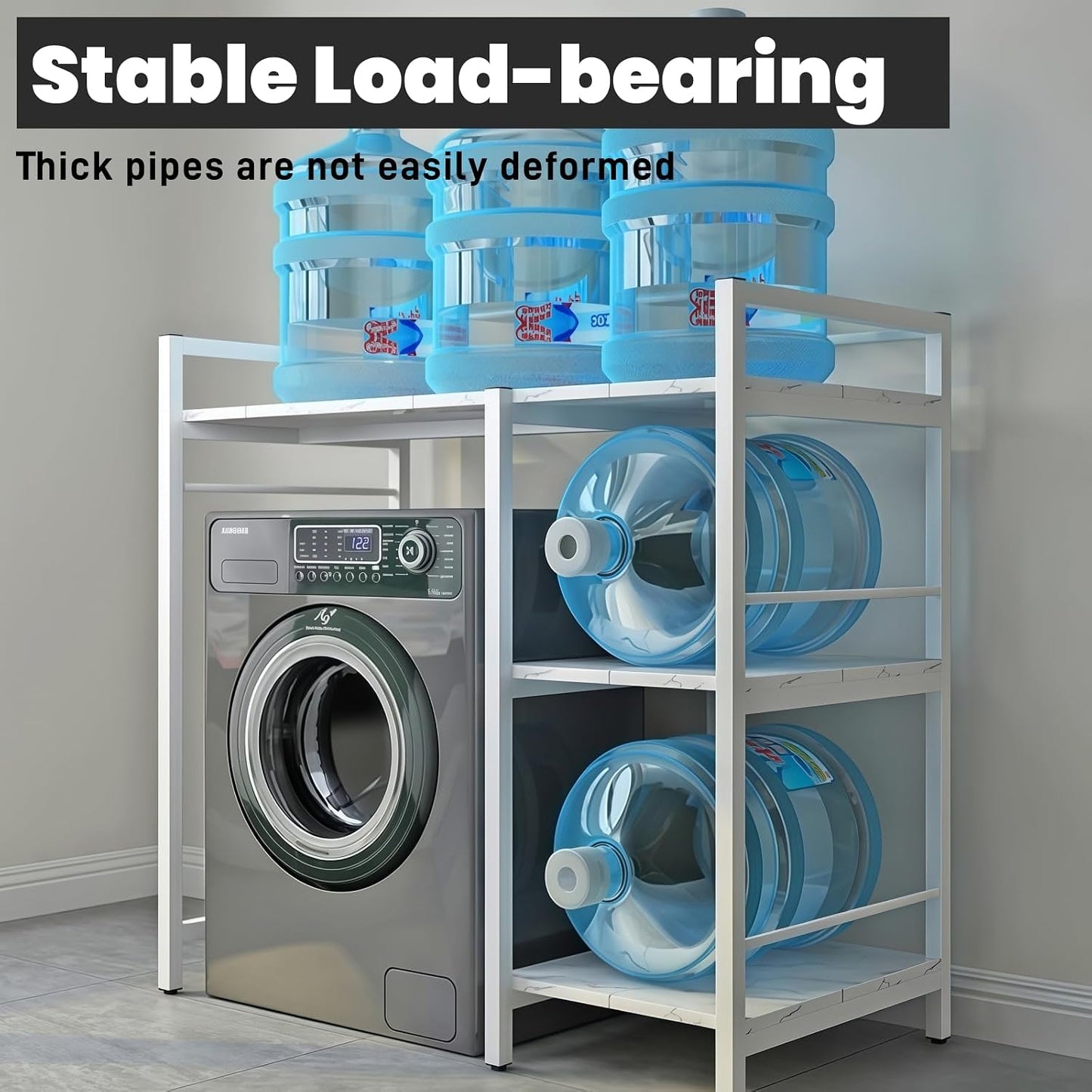 3-Tier Mini Fridge Stand with Storage Multi-Purpose Washing Machine Shelf Over The Washer Storage Shelf Utility Over Washer and Dryer Shelves for Kitchen, Laundry Room (Black+Brown)