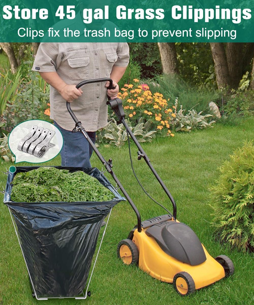 Outdoor Trash Bag Holder Stand - Heavy Duty Metal Garden Garbage Bag Support Frame for 30-45 Gallon Capacity, Multi-Use Portable Yard Leaf Bag Stand for Leaves, Weeding, Lawn Party, Green