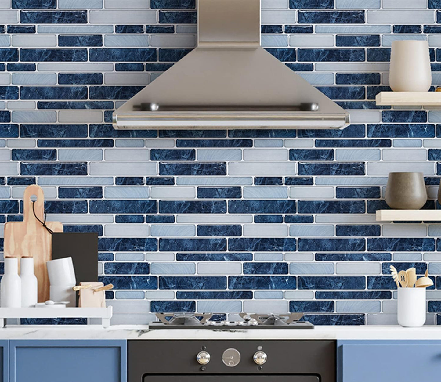 LONGKING Self-Adhesive Kitchen Backsplash, Marble Look Decorative Tiles (10 Tiles)