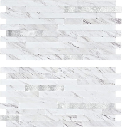 Midcard 20 Sheet Peel and Stick Backsplash, White Marble PVC Wall Tile for Kitchen Backsplash