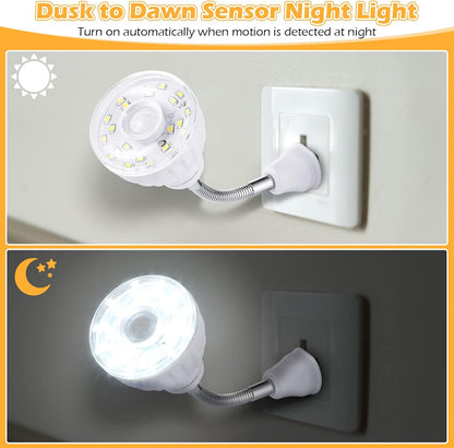 Yahenda 3 Pack Motion Activated LED Night Light Plug in Smart Dusk Dawn Sensor Light PIR Infrared Sensor Motion Detector Lamp Flexible Rotating for Hallway Stairway Garage Basement(Cool White)