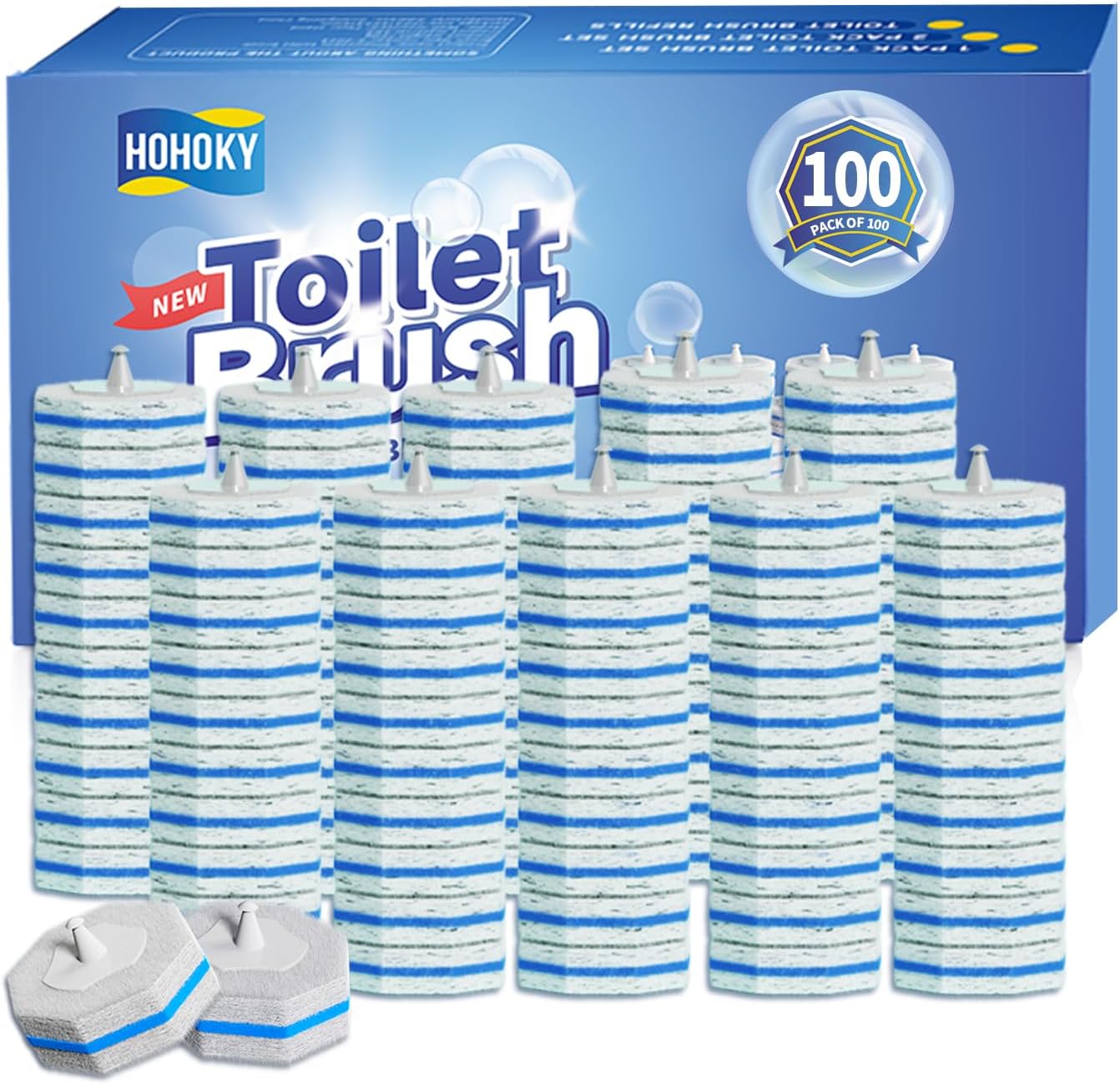 100pc Bulk Toilet Wand Refills - Disposable Toilet Brush Replacement Heads, Pack for Household Cleaning Bathroom cleaners Compatible Heads,washroom mats Brush Cleaning System,Clean Refill Pads.