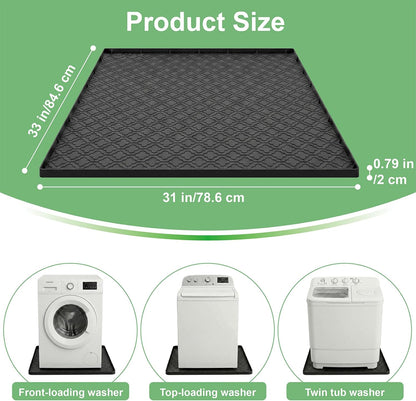 33 x 31 Inch Washing Machine Drain Pan, Silicone Washer Pan, Black | 2cm Raised Waterproof Edge, Washer and Dryer Mat for Floor Protection, Fits Standard & Large Washers Up to 5.0 Cu.Ft.