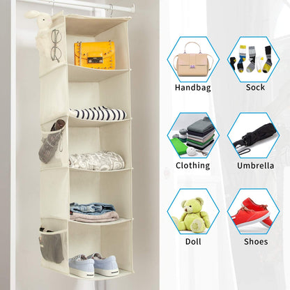 BrilliantJo 2 Pack Hanging Closet Organizer, 5 Shelves Hanging Storage with 6 Side Pockets for Clothes Shoes, 43"x12"x12"(Black)