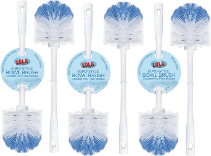 LOLA Toilet Bowl Brush w/Curved Head, Coated Wire, Durable Poly Bristles, Reaches Under Toilet Bowl Rim, 1 Pack