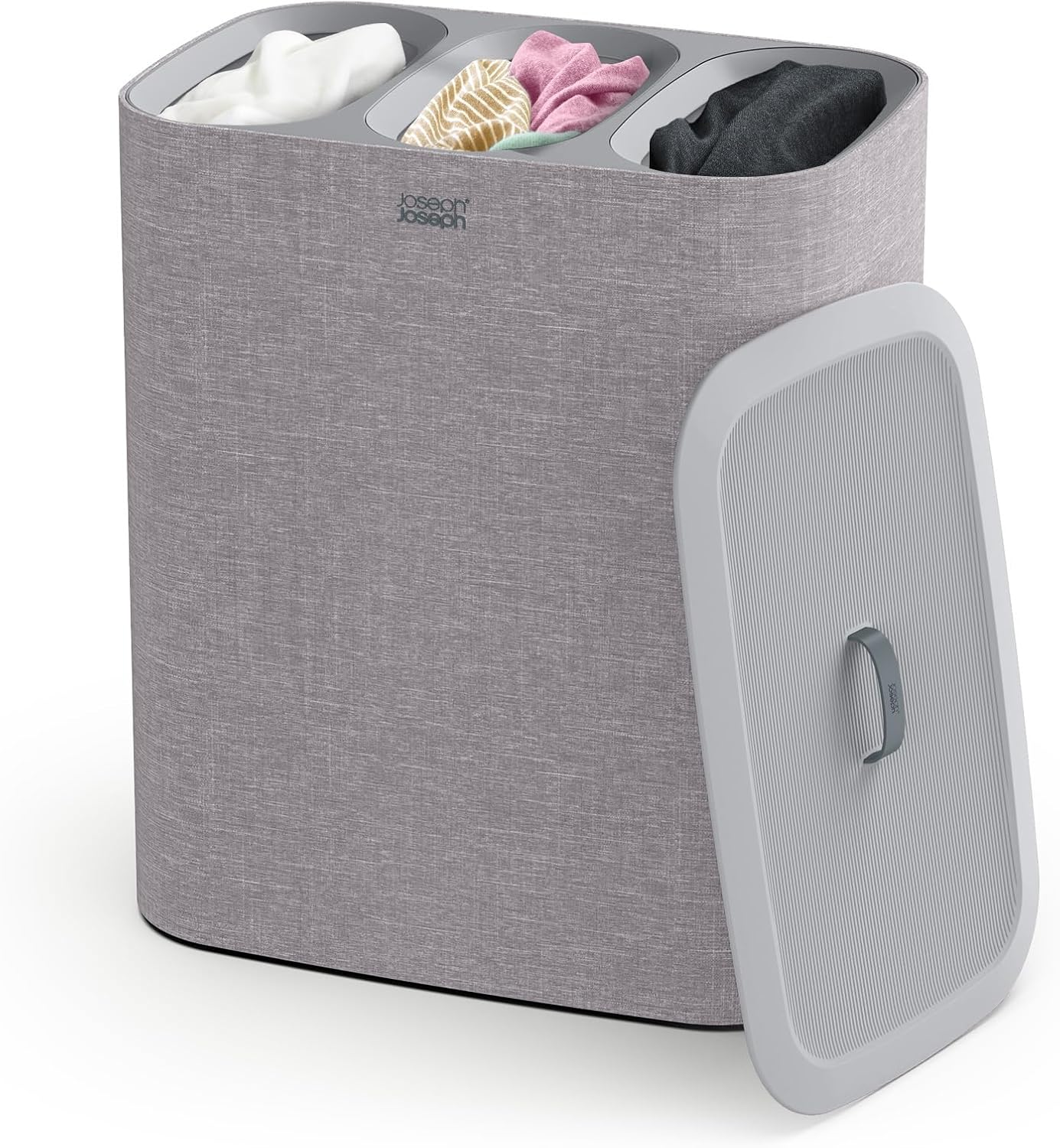 Joseph Joseph Tota Trio 90 liter/23.8 gallon Laundry Hamper Separation Basket with lid, 3 Removable Washing Bags with Handles- Ecru
