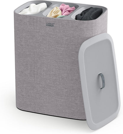Joseph Joseph Tota Trio 90 liter/23.8 gallon Laundry Hamper Separation Basket with lid, 3 Removable Washing Bags with Handles- Ecru