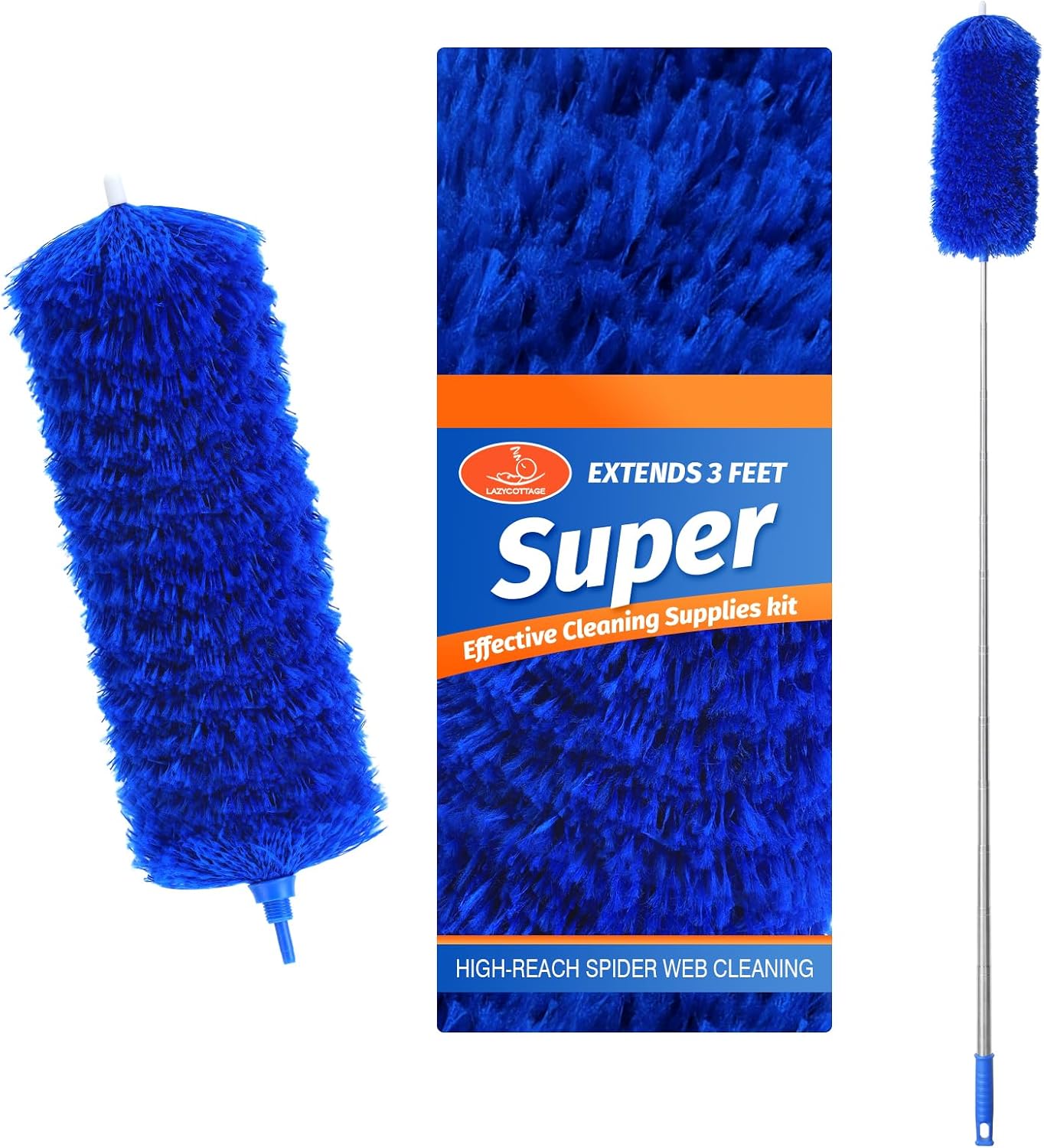 ZZ LAZYCOTTAGE Microfiber Feather Duster for High Reach, Lightweight Ceiling Fan Cleaner, 91.5" Telescopic Pole, Cobweb Duster with Extension Pole for Home & Car