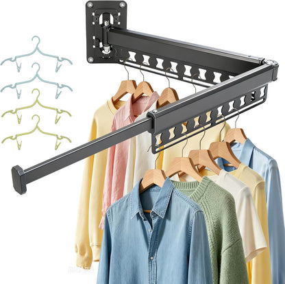 Wall Mounted Clothes Drying Rack Foldable, Windproof Aluminum Laundry Drying Rack Clothing, Retractable Space-Saving Drying Racks for Laundry Room Balcony Bathroom, Indoor/Outdoor Use