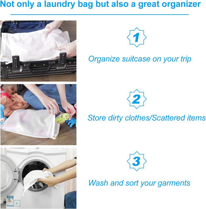 GOGOODA 2 Pack Delicates Laundry Bags, Fine Mesh Wash Bag with Hanging Loop | Large for Lingerie, Shirts, Sweaters, Underwear, Bra, Silk, Socks