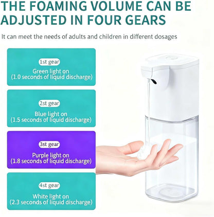 Automatic Foaming Soap Dispenser,Touchless Foam Soap Dispenser 4-Level Adjustable Electric, Auto Bathroom Kitchen Hand Soap Dispenser,12oz/350ml, Wall Mounted, Rechargeable
