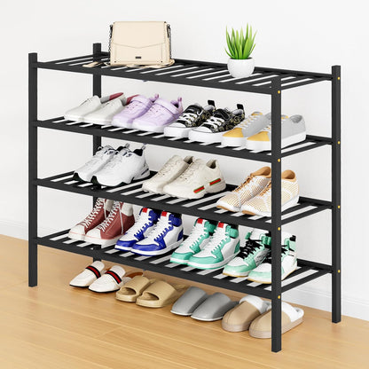 Smiry Bamboo Shoe Rack, 3 Tier Free Standing Wooden Shoe Organizer, Stackable Wood Shoe Storage Shelf for Closet, Entryway, 12 Vertical Slats, 2+1 Stack Standard Legs, 26.8"x11"x19.5", Natural