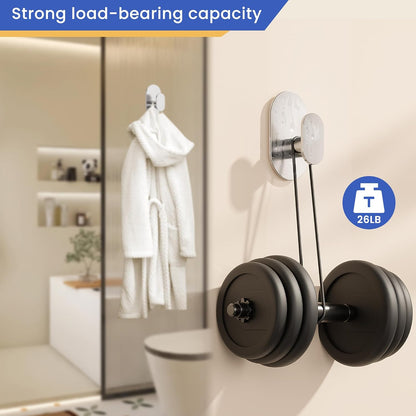 Aikzik Black Adhesive Hooks Heavy Duty-Max 26lb, Wall Hooks for Shower, Bathroom, Towel, Coat, Robe, Stainless Steel Hooks for Hanging, Sticky Hooks for Walls No Damage- 4 Pack