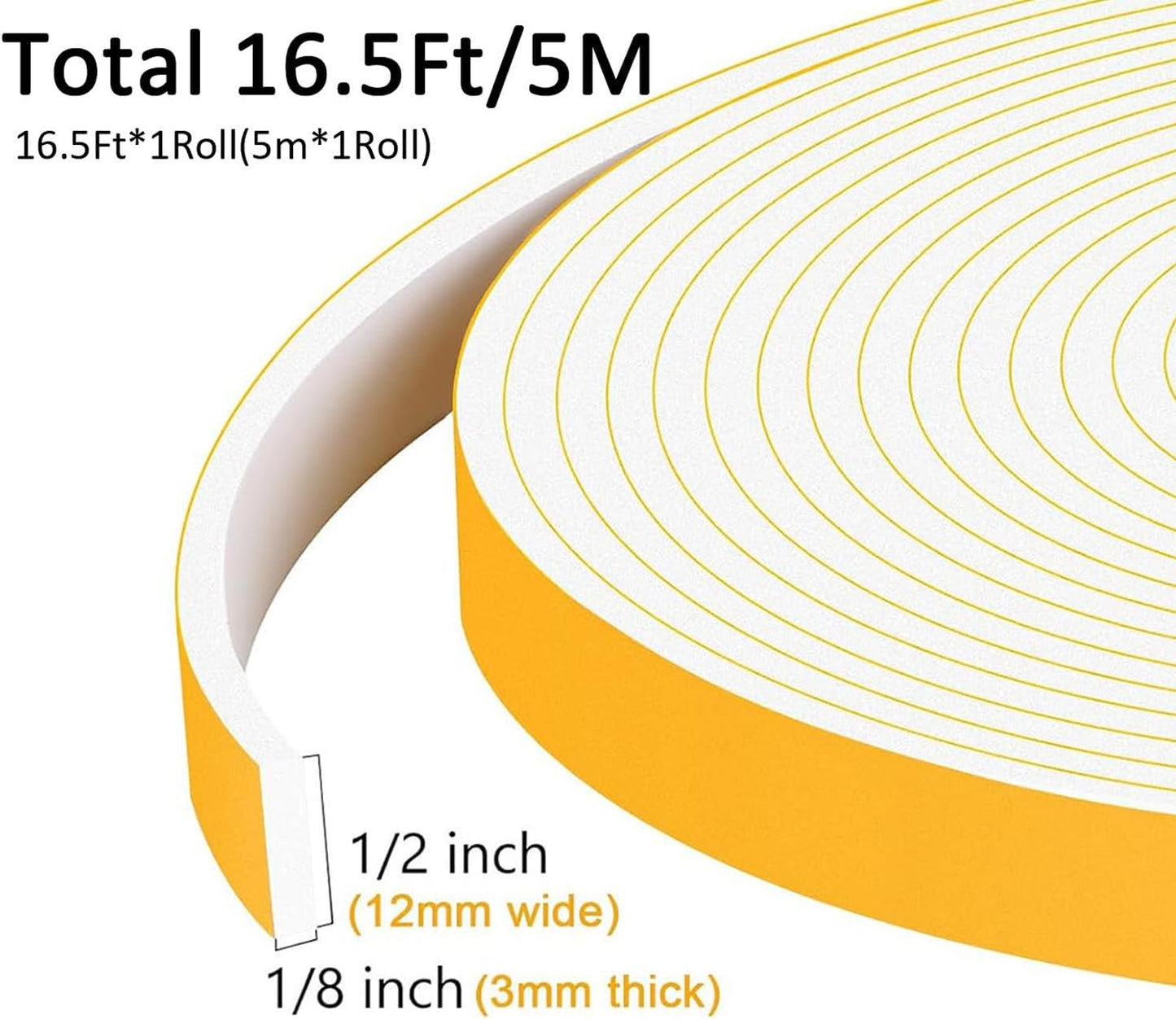 Upgraded Strong Adhesive Foam Weather Stripping Door Seal Insulation Tape for Insulating Door,Window, Air Conditioner Noise-Reduction Self Adhesive Sealing Weatherstrip (1 in x 1/2 in x 10 Ft) - Colors A