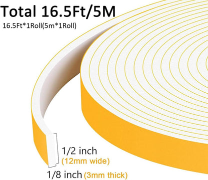 Upgraded Strong Adhesive Foam Weather Stripping Door Seal Insulation Tape for Insulating Door,Window, Air Conditioner Noise-Reduction Self Adhesive Sealing Weatherstrip (1 in x 1/2 in x 10 Ft) - Colors A