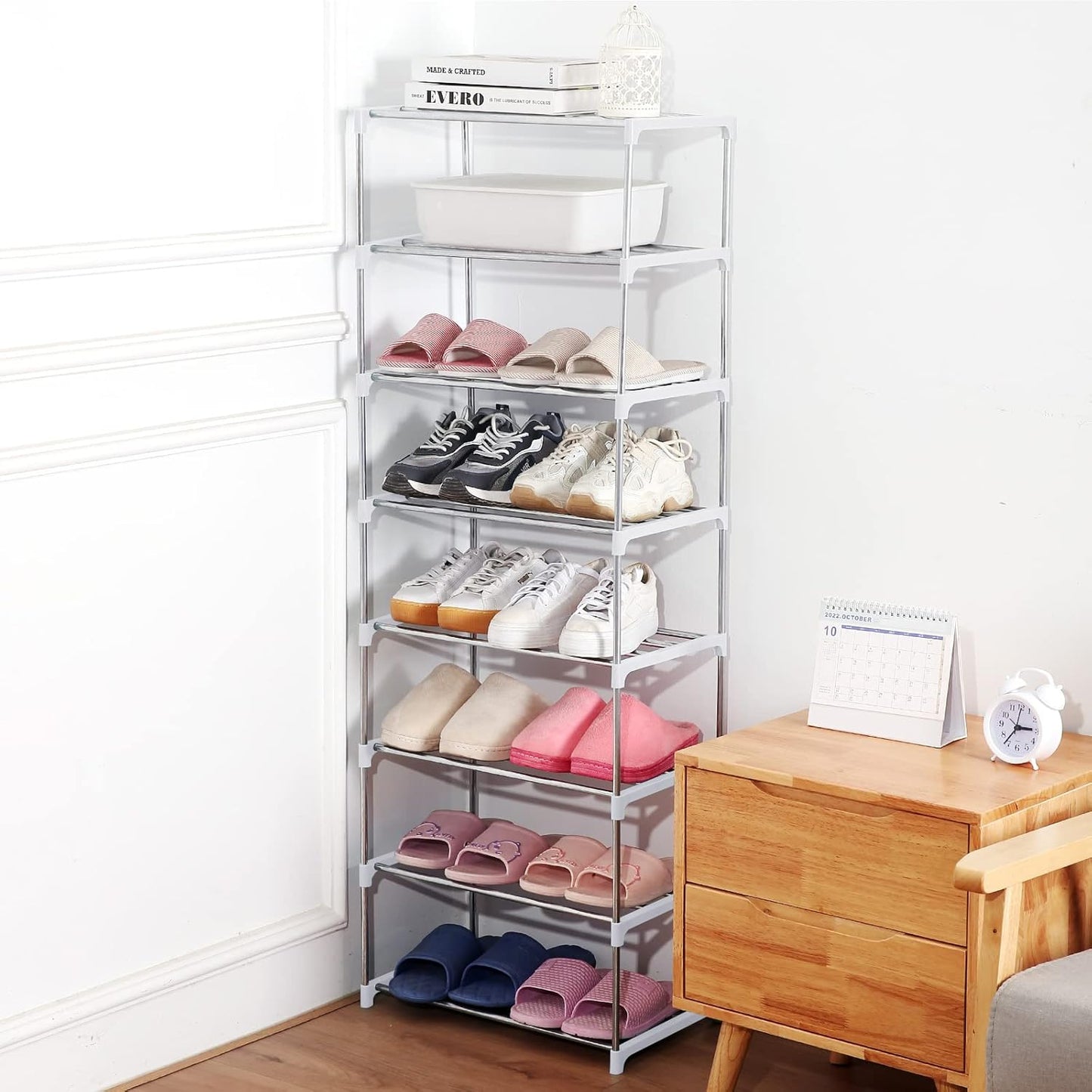 Small Shoe Rack, Narrow Stackable Shoe Shelf Organizer for Entryway, Doorway and Bedroom Closet (3-Tier, White)