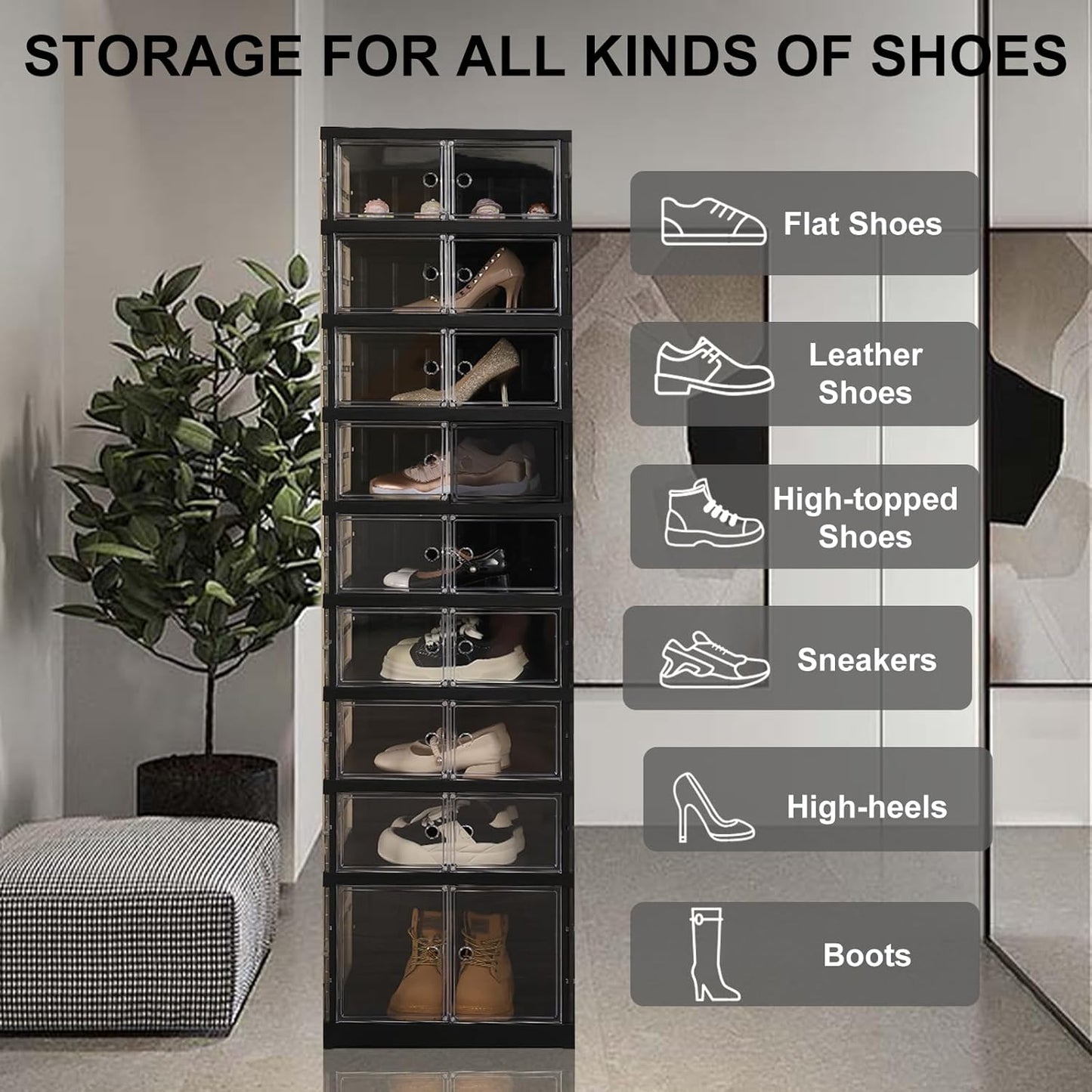 SYNCVIBE Shoe Rack Organizer for Closet Entryway Foldable Sneaker Storage Shoe, Collapsible Shoe Cabinet, Stackable Shoe Storage Cabinet with Lids for Living Room (6 Tiers 24 Pairs)