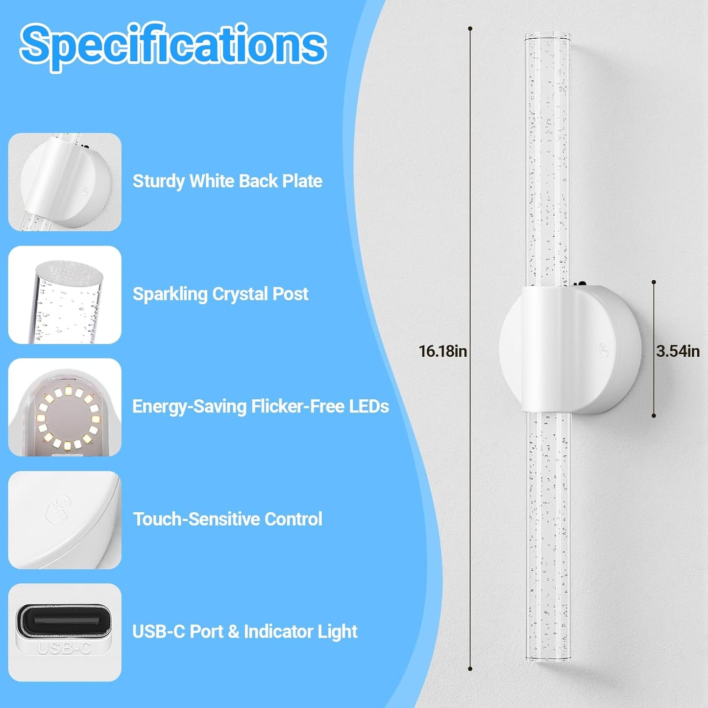 Peel and Stick on Gold Battery Operated Wall Sconces Set of 2, Rechargeable Magnetic Linear Wall Lights for Bedroom, Wireless Sconces with Remote&Touch Control, 3CCT&Dimmable Wall Lamp for Living Room