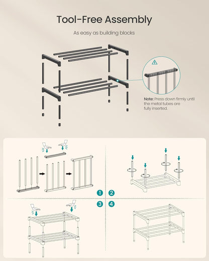 SONGMICS 2-Tier Shoe Rack for Closet, Compact Metal Shoe Organizer Shelf for Entryway, Bedroom, Small Spaces, Stackable, 11.8 x 24.5 x 12.2 Inches, Black ULSA122BH01