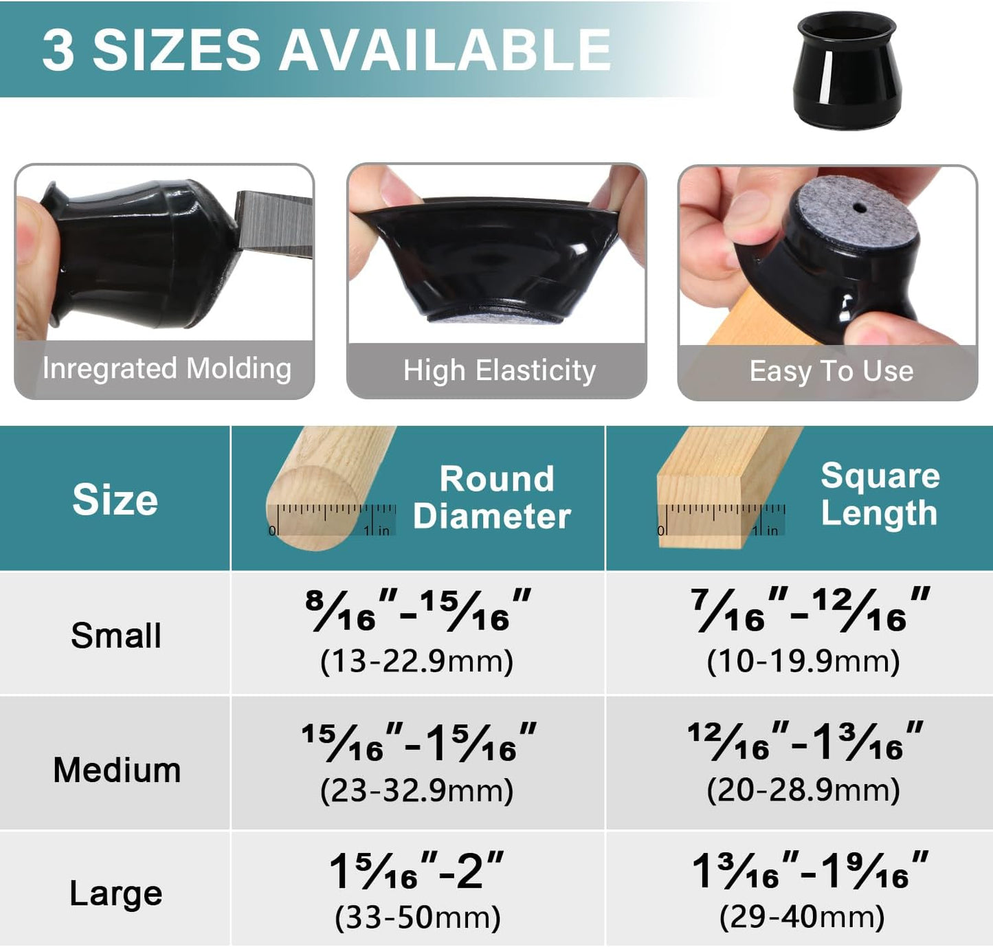 Ansible 24 Pcs Chair Leg Floor Protectors Square, Silicone Felt Furniture Leg Pads Caps Covers for Hardwood Floors (Fit:1-1/16" to 1-5/8")