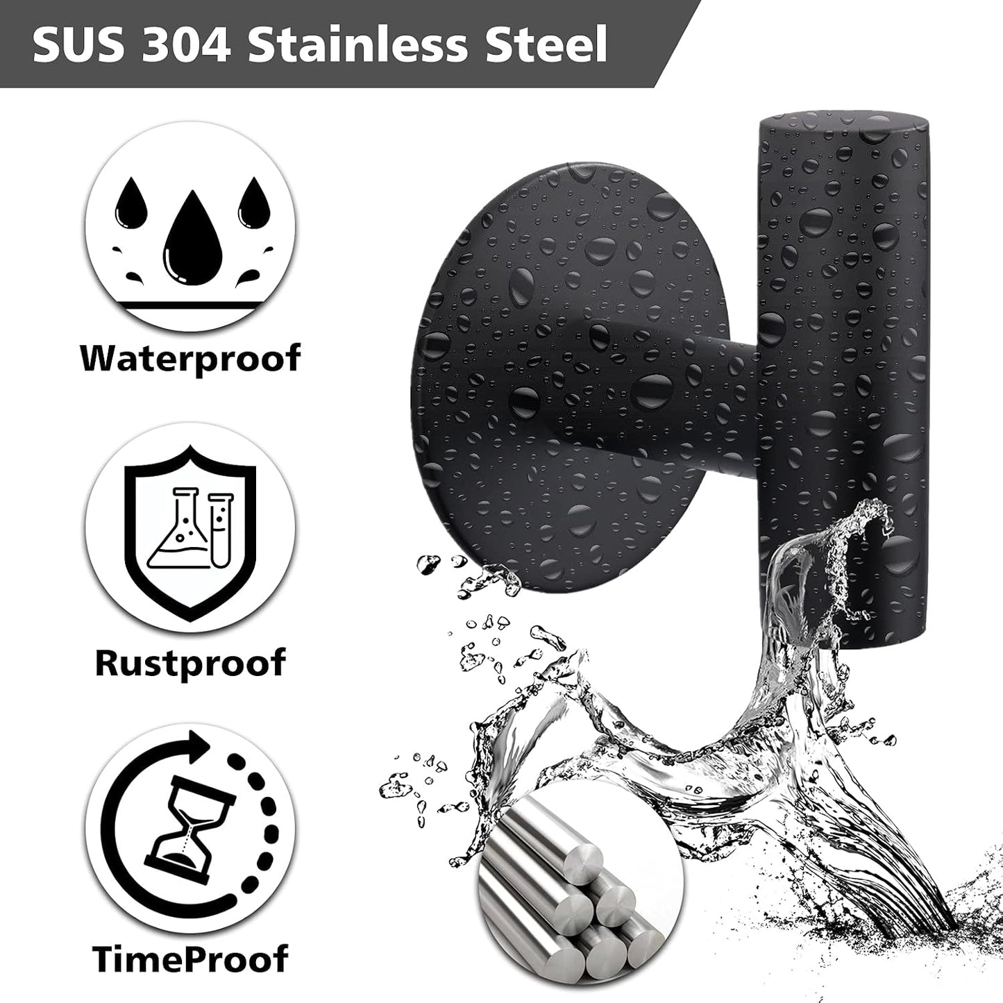 Bntuk Adhesive Hooks Heavy Duty Wall Hooks Stainless Steel Waterproof Shower Hook, Adhesive Holder Coat Hook for Hanging, Wall Mounted Towel Hooks for Bathroom Glass Window- 2 Pack