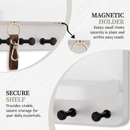 Nekon Key Holder for Wall with Shelf, Pine Wooden Key Hanger Wall Mounted, Farmhouse Wall Organizer for Home Entryway & Apartment (Standard, Wood)